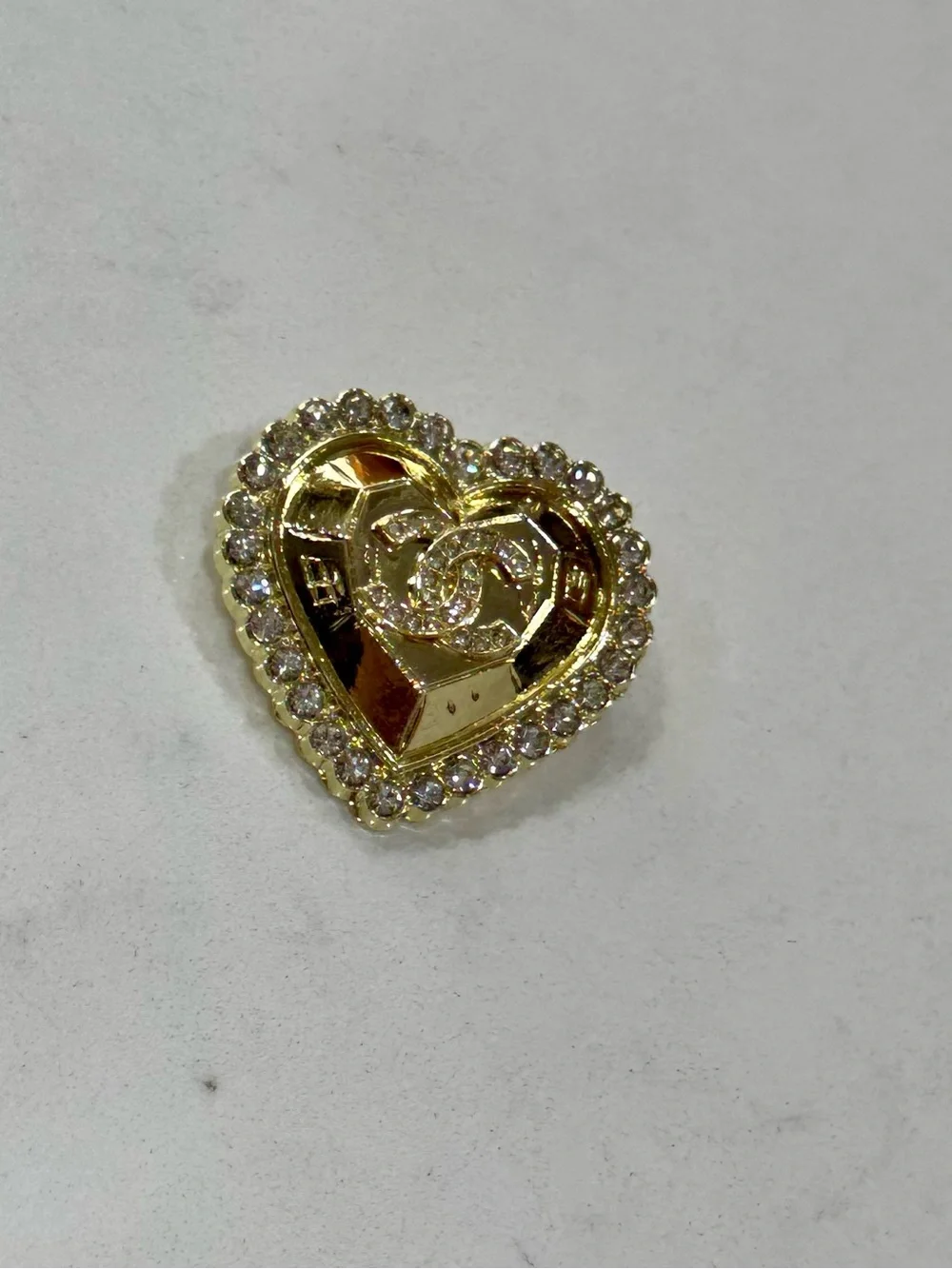 CHANEL Heart Logo Crystal Brooch